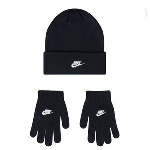 NWT Nike kids Black Beanie and Gloves Set